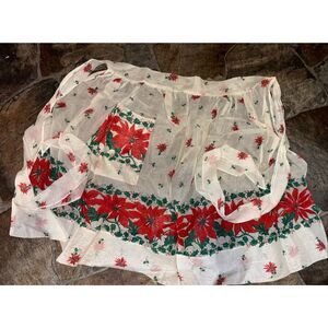 Vintage Half  Sheer Red and white poinsettia print apron